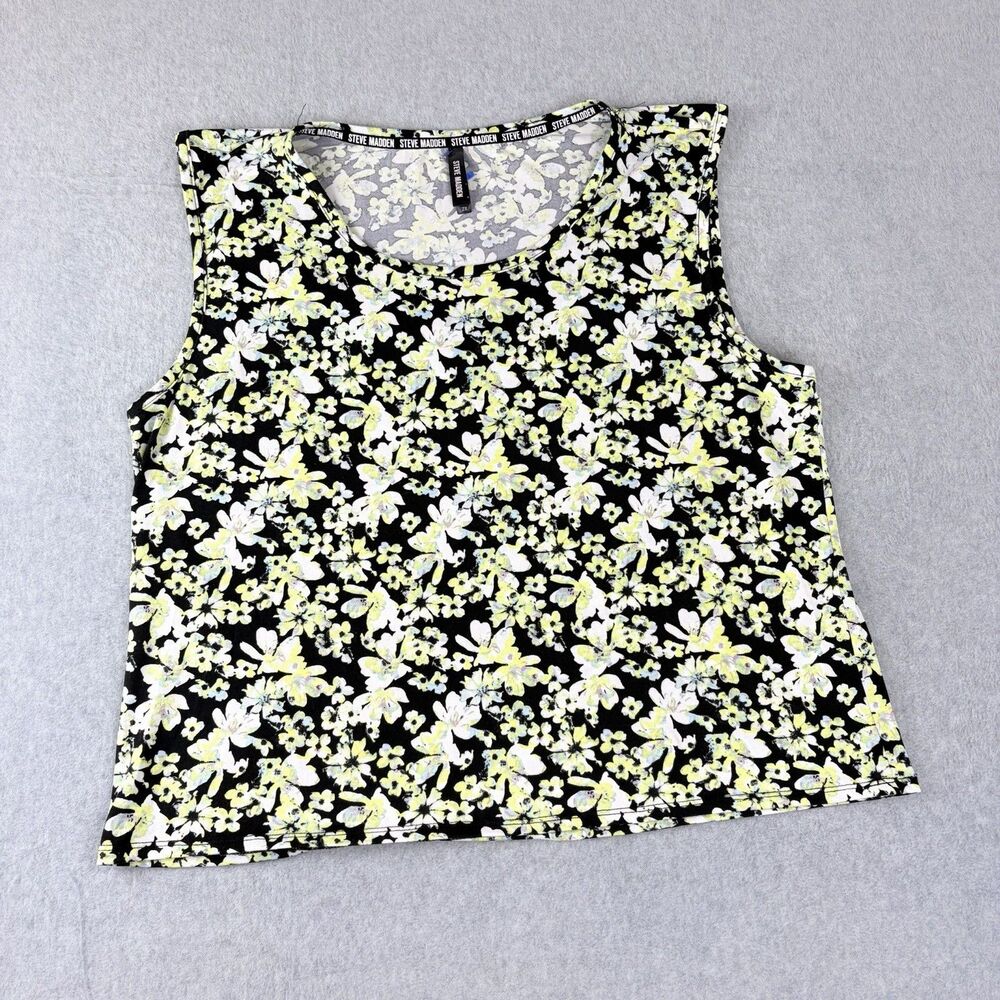 STEVE MADDEN Floral Sleeveless Tank Top Women’s 2X Black Yellow Casual - Picture 1 of 8